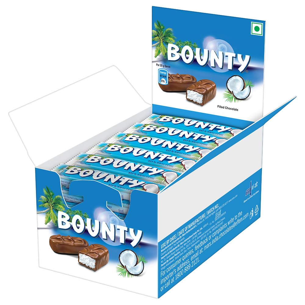 Bounty Coconut Chocolate Bar | Soft & Tender Coconut in the Centre | Premium Chocolate for Sharing and Gifting | 25g | Pack of 15