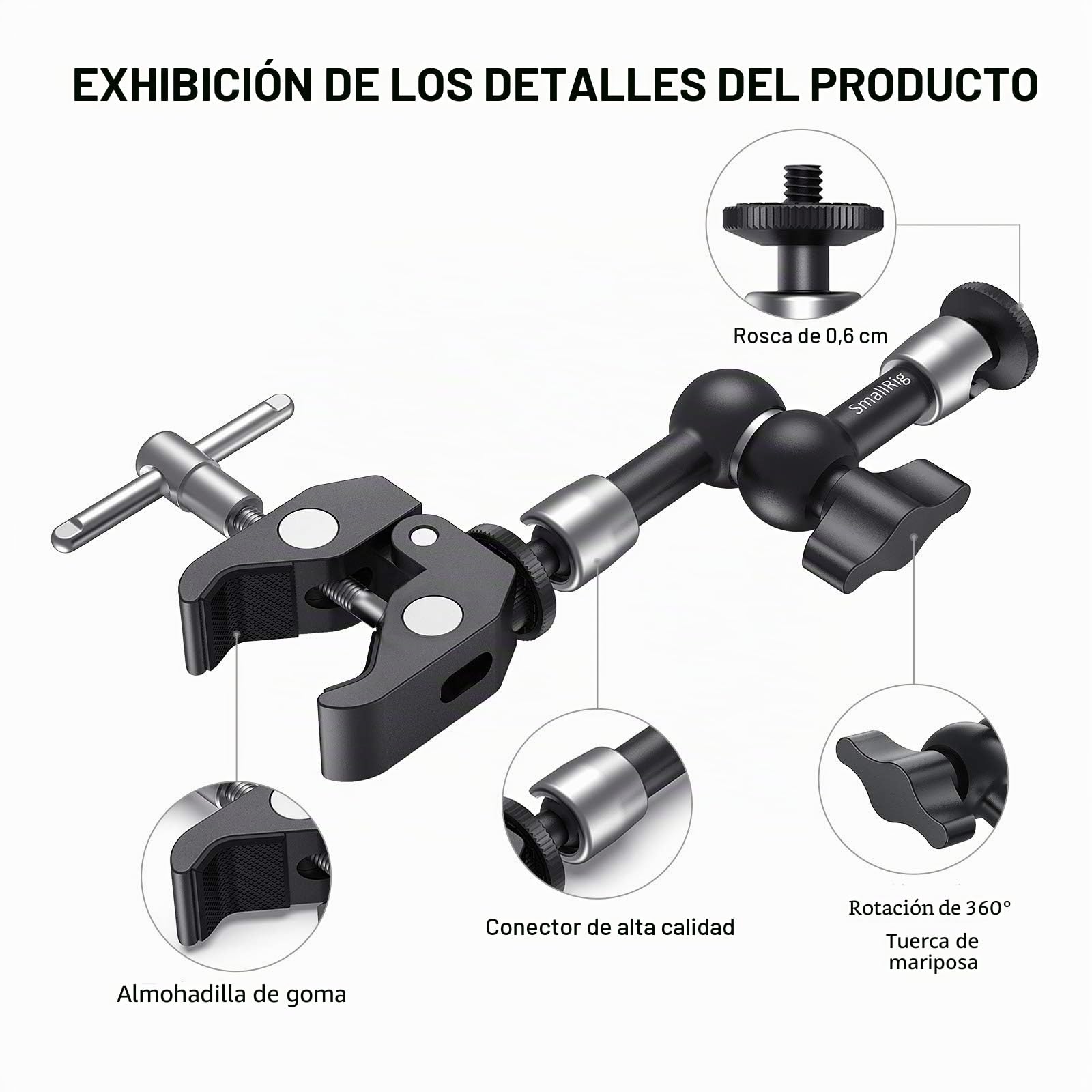 SMALLRIG Brazo Magico 5 Pulgadas con Super Clamp Pinza, Carga 2.5kg de Aleación de Aluminio para Monitor y luz LED - KBUM2730