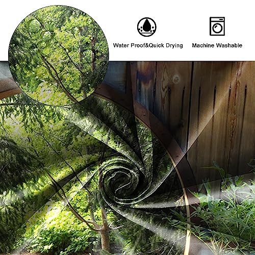 SDOTPMT 55x72inch Garden Scenery Shower Curtain Green Botany Leaves Natural Village Bath Curtain Round Wooden Door Farmhouse Vintage Bathtub Curtain for Bathroom Decor Fabric Polyester with Hooks - Image 5