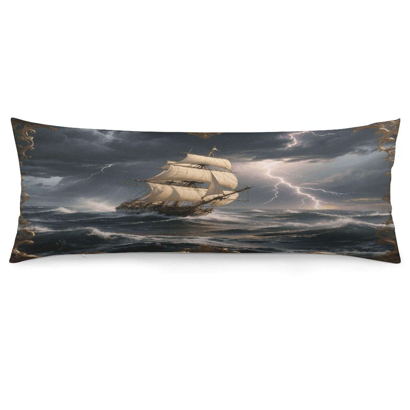 Sailing Ship in Stormy Sea Throw Pillow Cover Soft Pillow Case Decorative Lumbar Pillow Cover Cozy Throw Pillowcase Polyester Rectangular Cushion Case Decor for Couch Sofa Bed