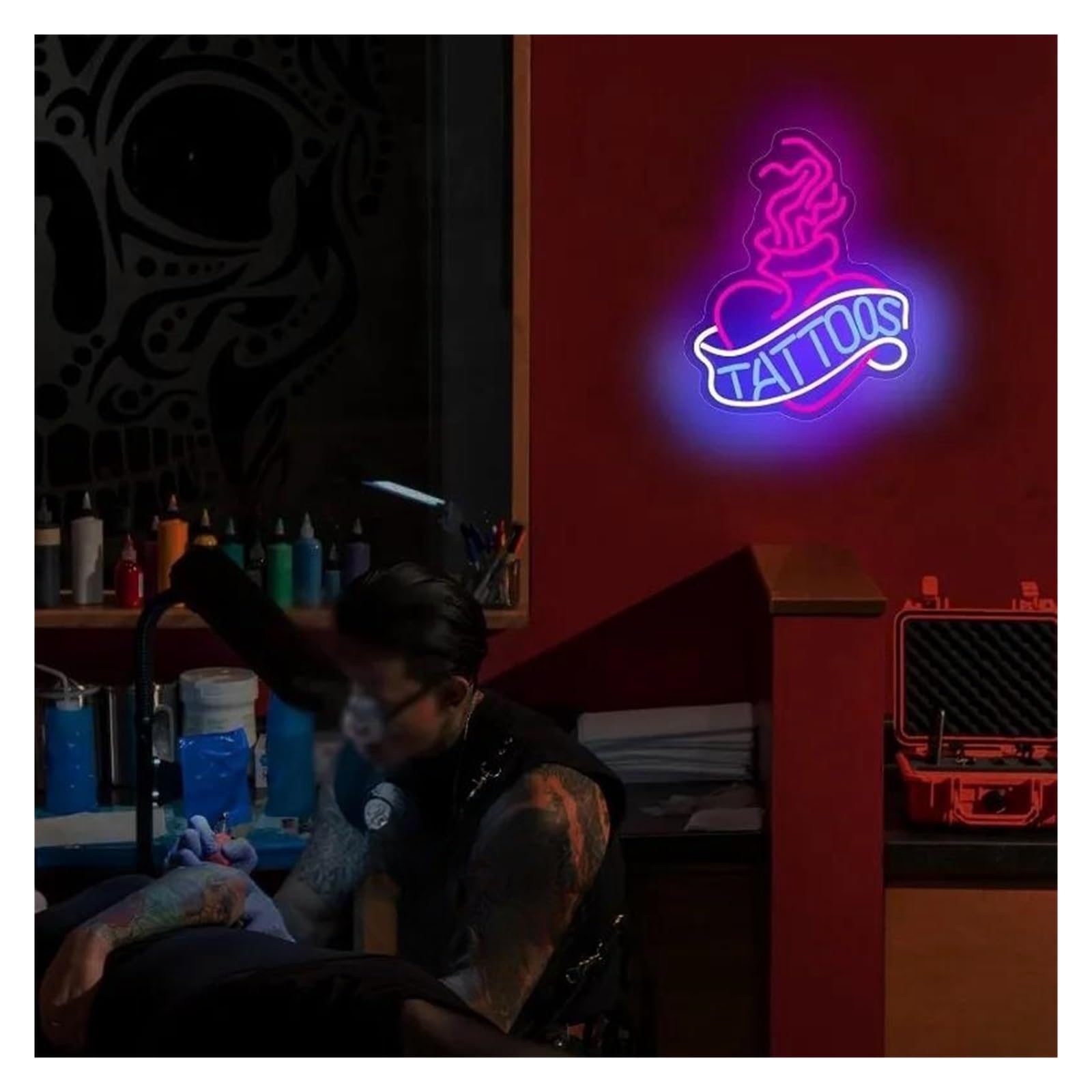 Luz de Diseño de Digital Tatuaje Neón Estudio Decoración De Pared Lámpara De Noche Estética Luz De Operación Decoración Fuente De Alimentación USB 12.6x15.8inch 32x40cm
