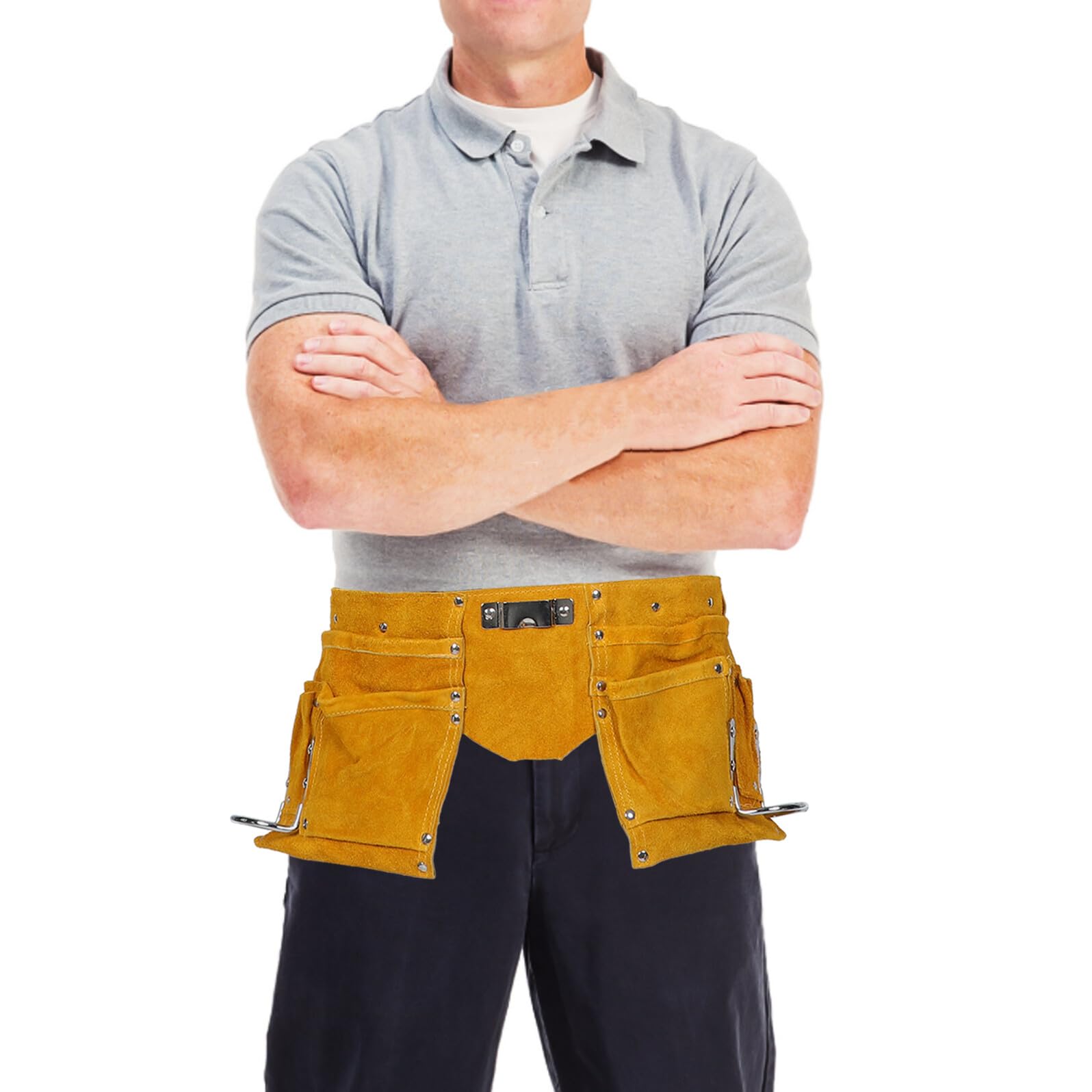 Toddmomy Ceinture Porte-Outils en Cuir Véritable pour Électricien Sacoche de Taille à Double Compartiment Rangement Sécurisé avec Boucles Renforcées Organiseur D’Outils Pratique pour
