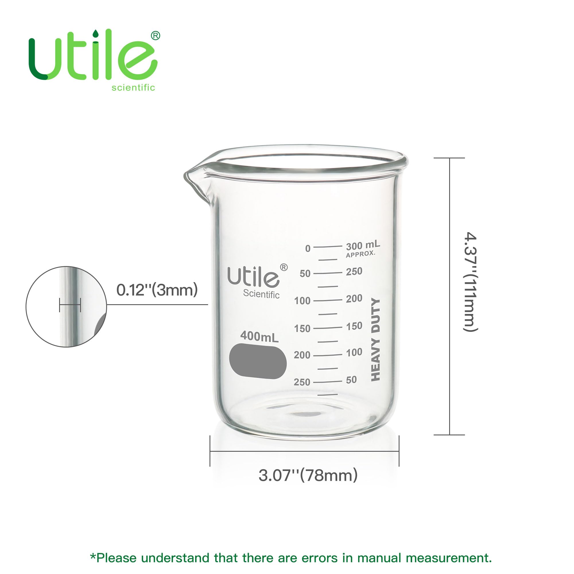 Utile 12 bicchieri in vetro borosilicato da 400 ml, con graduazione stampata, 4000.0400.12