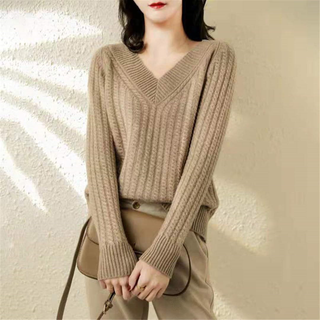 Jersey De Punto Informal con Cuello En V Y Manga Larga para Mujer