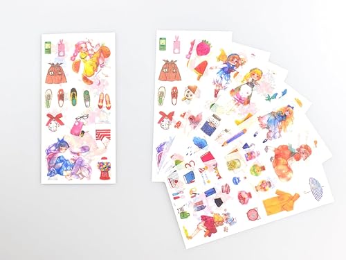 Miniatura 9 de Paquete de 2 calcomanías de niña linda para álbumes de recortes, calcomanías Kawaii para niñas, para arte, manualidades, diario, diario, agenda,