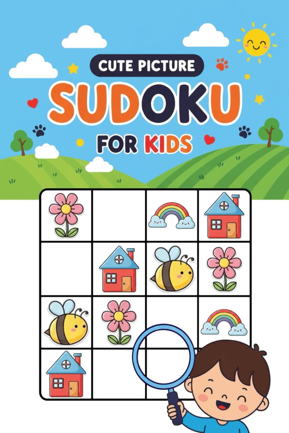 Cute Picture Sudoku For Kids: Simple 4x4 Picture Sudoku, Easy Sudoku With Cute Pictures, Toddler Friendly Sudoku With Pictures, No Reading Required ... Visual Problem Solving Games For Kids