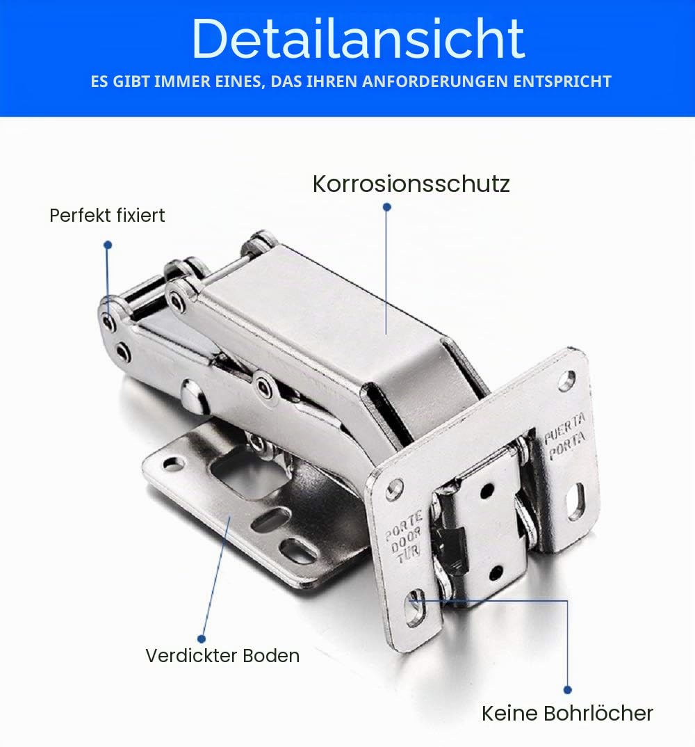 2 Stück 175 Grad verdecktes Scharnier, rahmenloses Schrankscharnier, hydraulisch, verstellbare Installation, sanftes Schließen, vollständige Abdeckung