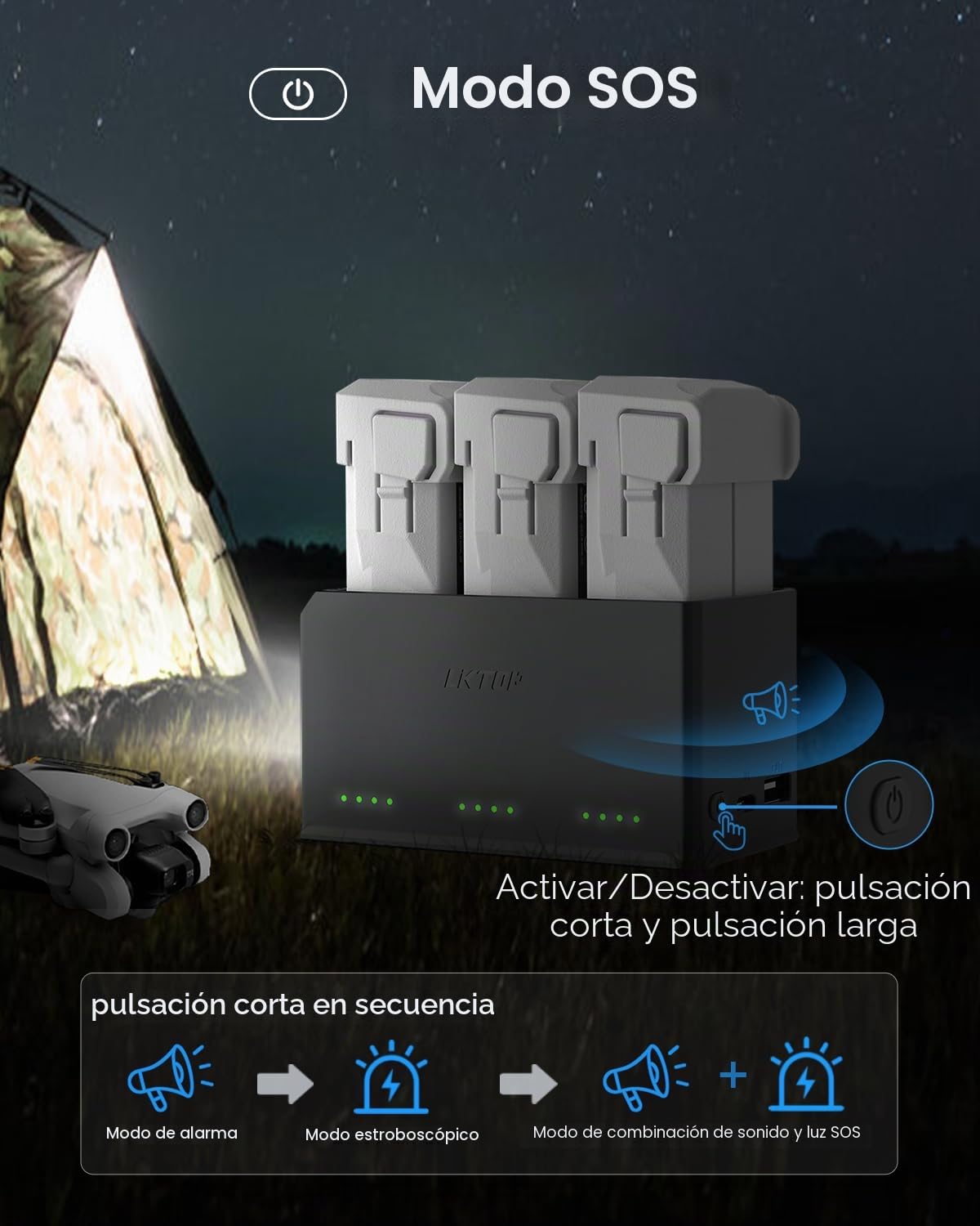 Hub de carga DJI Mini 4 Pro/3 Series - 100W Bidireccional con LED de almacenamiento, modo alarma, cargador rápido 3X