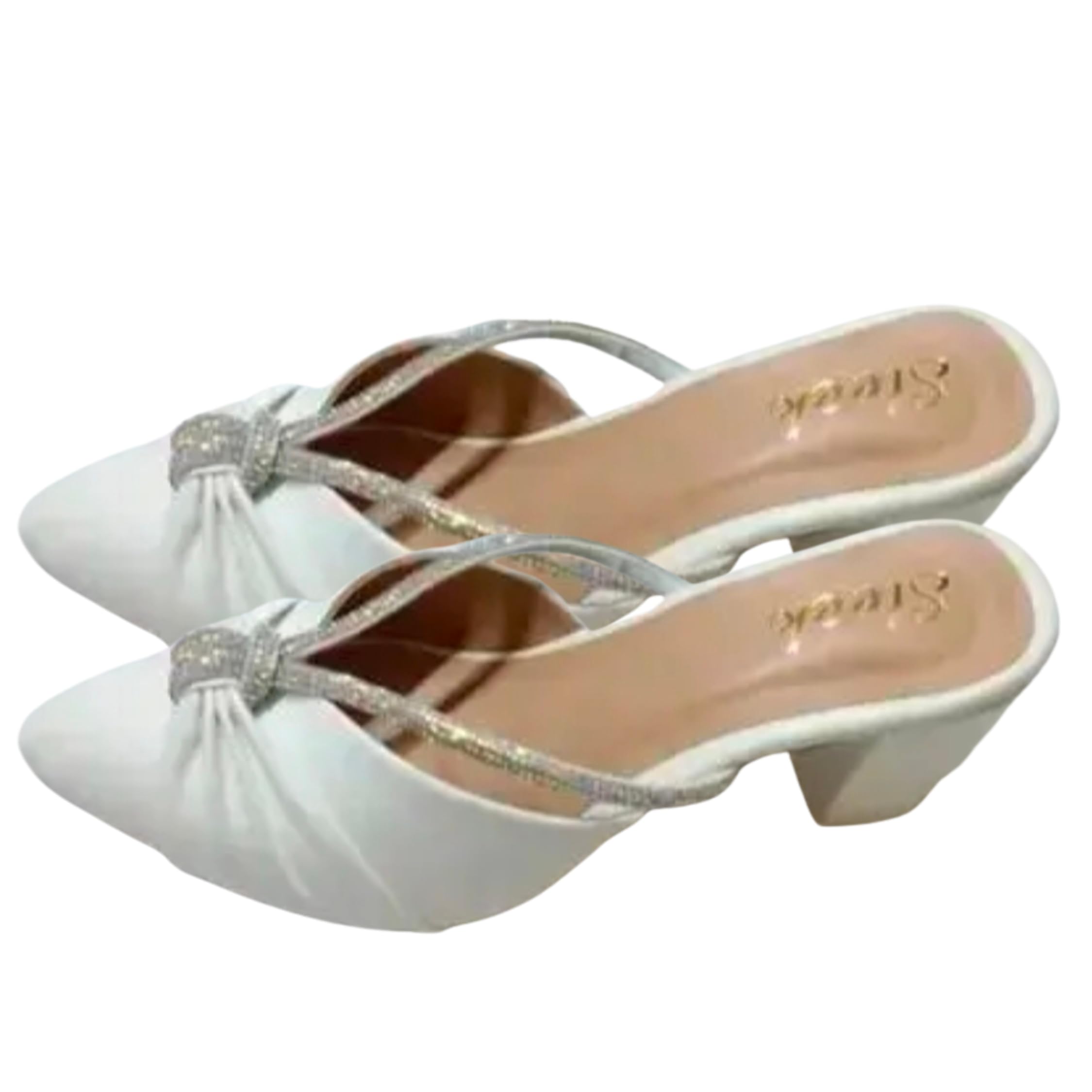 Women's Pvc Rhinestone Bow Pointed Toe Slip-On Kitten Heel Sandal for Wedding Party & Festive-image-31