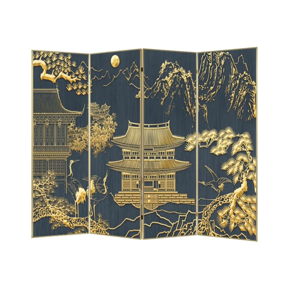 Privacy Screen Screen Partition Living Room Tea Foldable Retro Chinese Style Gilded Texture Three-dimensional Room Divider