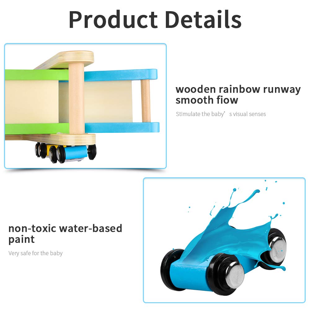 Jacootoys Pista Macchinine per Bambini Piccoli, Pista Auto Giocattolo Macchine Corsa, Pista da Corsa in Legno Giochi con 4 Mini Auto