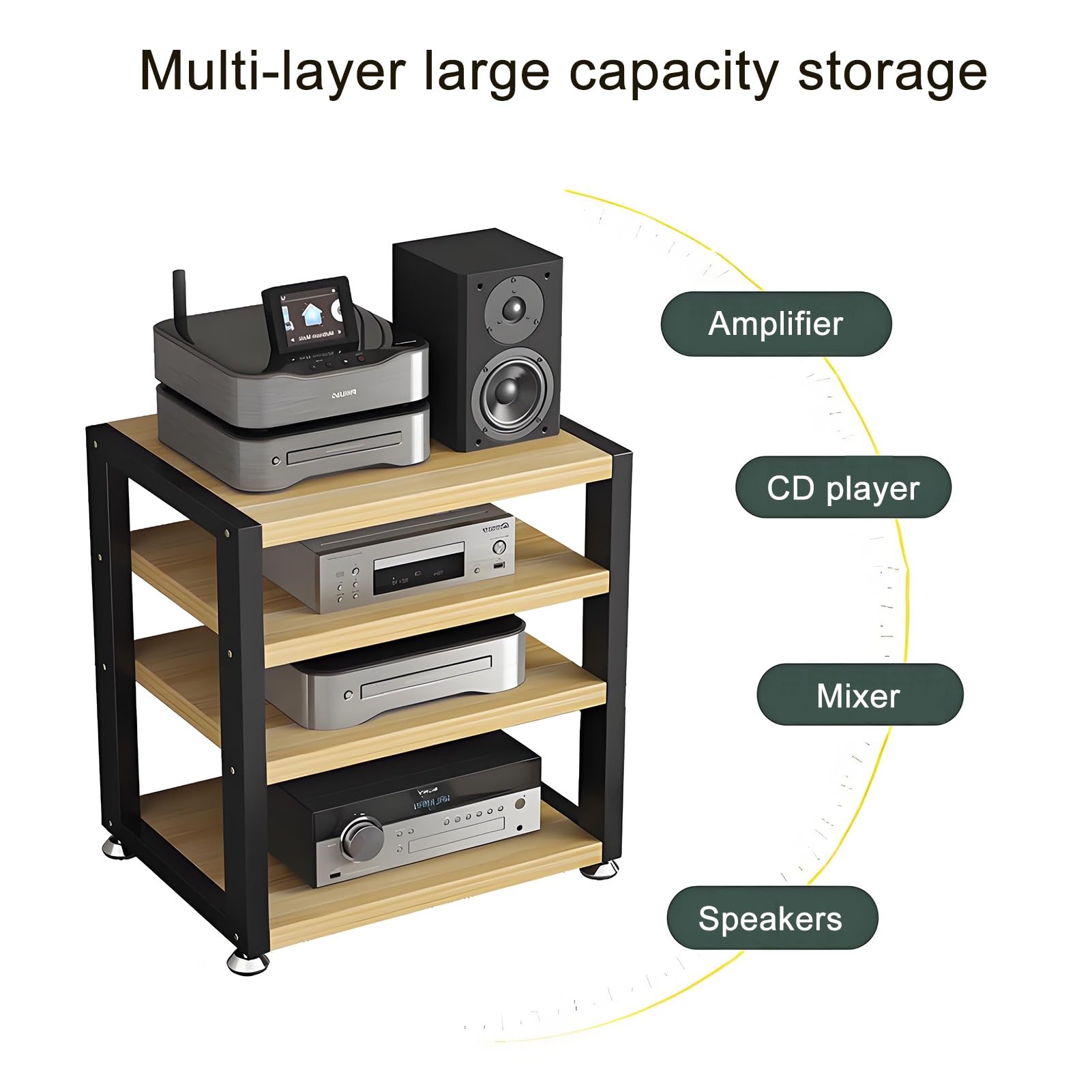 Soporte multimedia de 3/4 niveles, Estante De Audio, Soporte de Medios de almacenamiento abierto, Soporte de Medios de altura ajustable for consolas de juegos/Apple TV/ps4(Nero,15.7"x13.7"x13.9