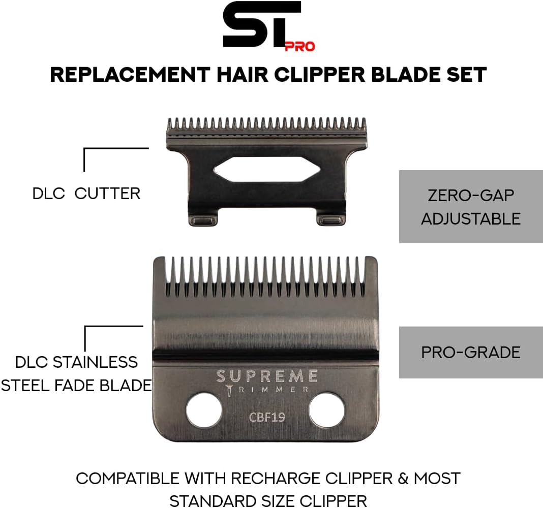 Supreme Trimmer DLC Coated Stainless Steel Replacement Blade CBF19 | Fade Blade for Recharge Clipper & Most Hair Clippers