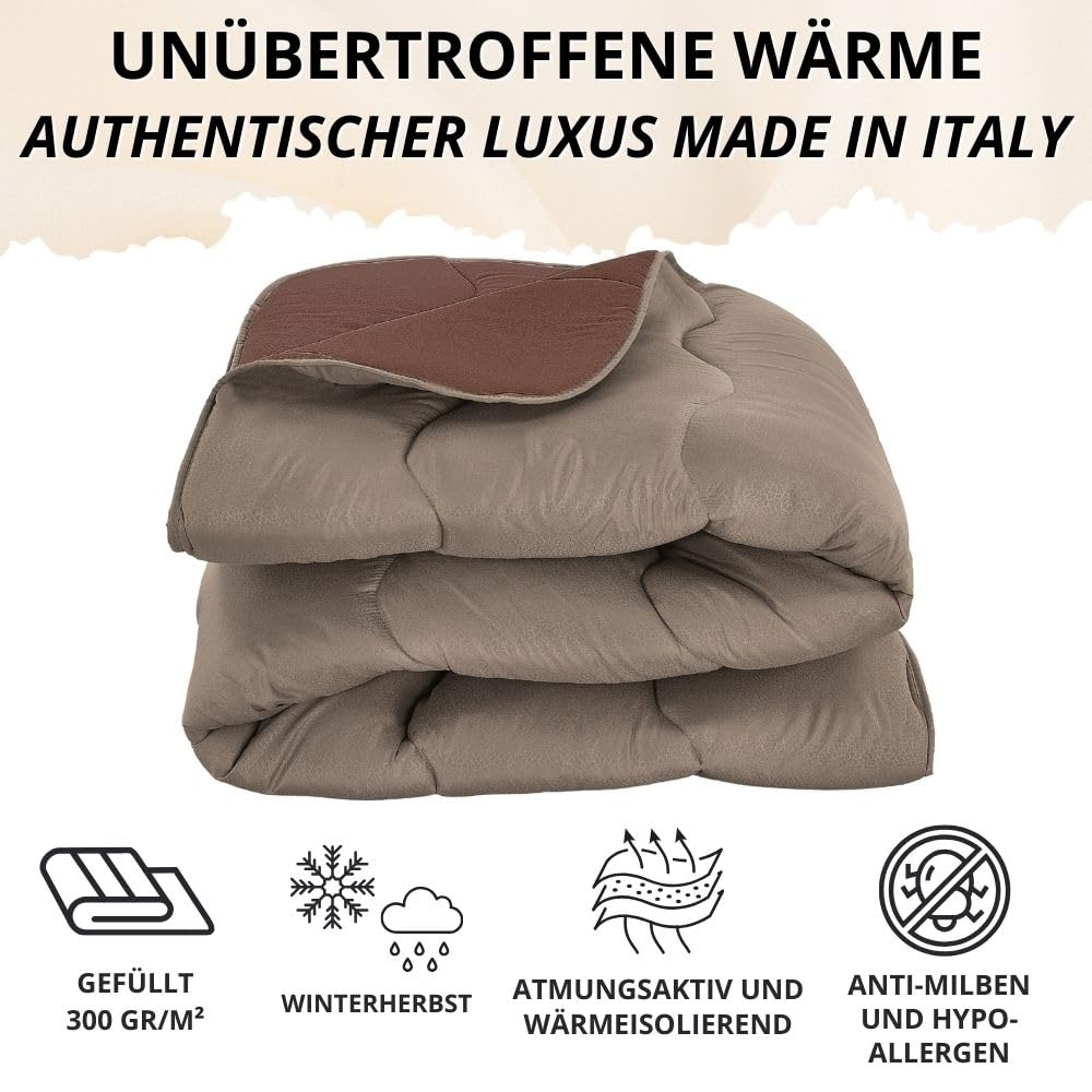 MAXIME MAISON - Winter Tagesdecke 240x260 cm, Warme Winterdecke für Herbst und Winter (300 gr/mq), Creme/Beige Wendedesign, Steppdecke für Doppelbett, Weiche Mikrofaser, Made in Italy