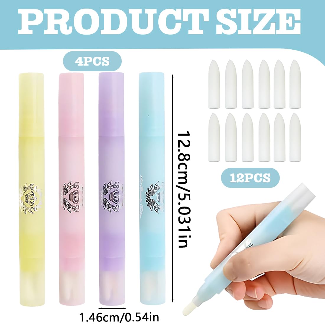 4 Pezzi Penna Correttore Smalto con 12 Punte di Ricambio Rimozione Smalto per Unghie Senza Solvente, Nail Remover Correzione Pen, Pennello Correggi Smalto per Unghie