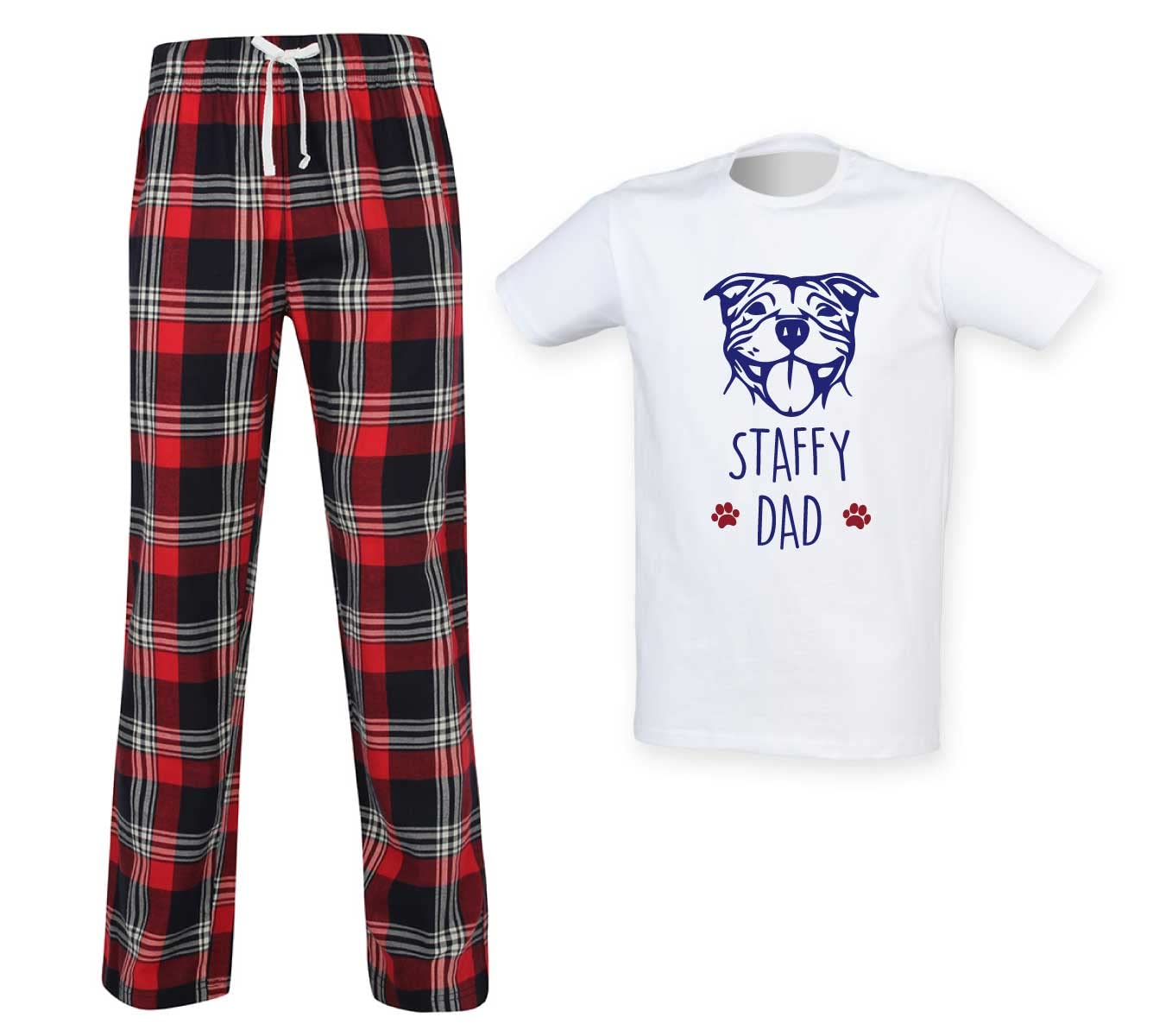Staffy Dad Pyjama Set - Mens Novelty Pyjamas - Red - M - 60 SECOND MAKEOVER