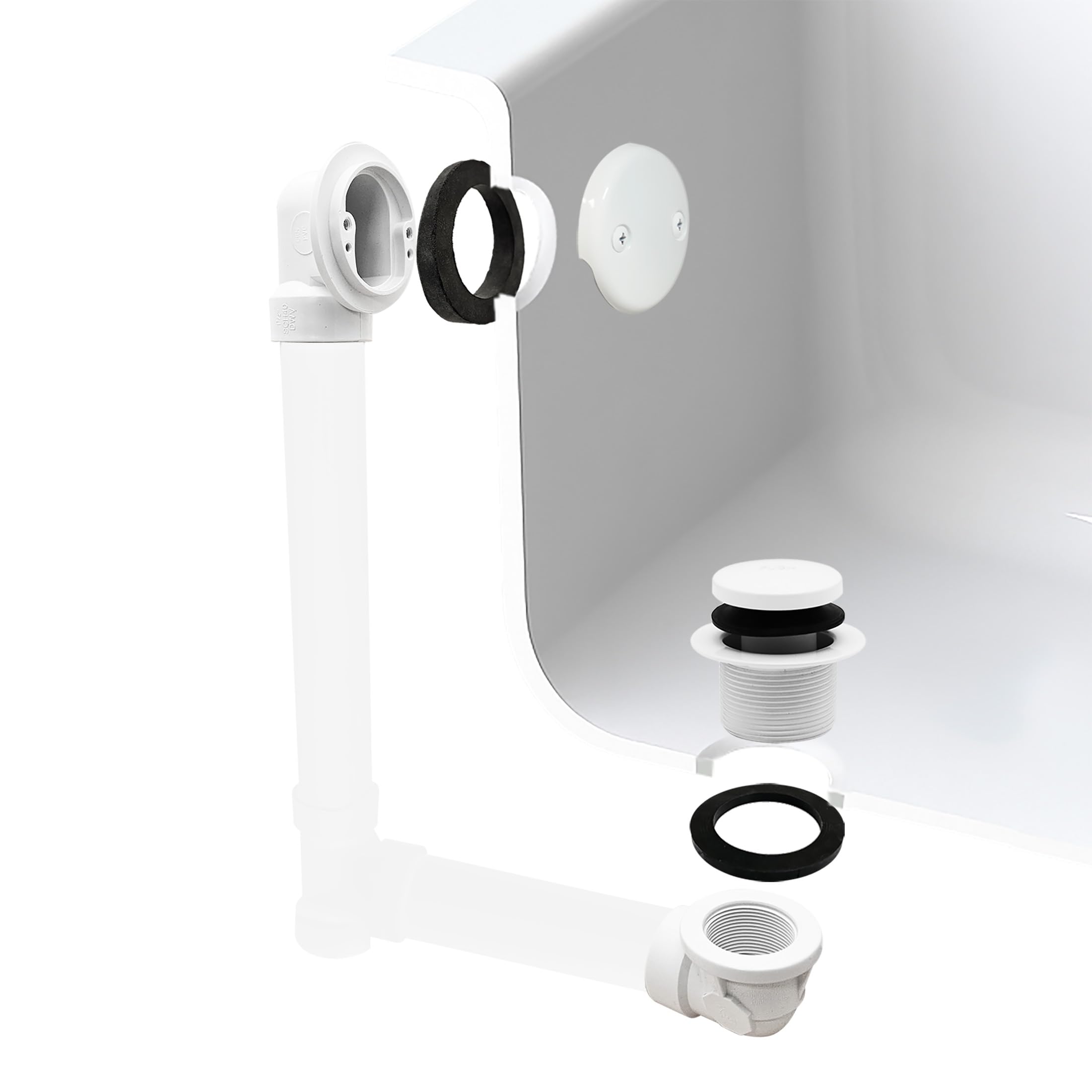 Westbrass A532-50 SCH. 40 - Tapón de drenaje para bañera con codos de dos agujeros, recubrimiento en polvo, color blanco