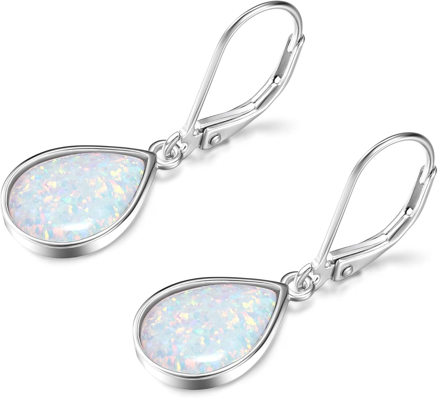 Dangle Earrings for Women Opal: 925 Sterling Silver Teardrop Leverback Earrings October Birthstone Tear Drop Waterdrop Created Earring Jewelry Birthday Gifts for Wife Grandma Girlfriend