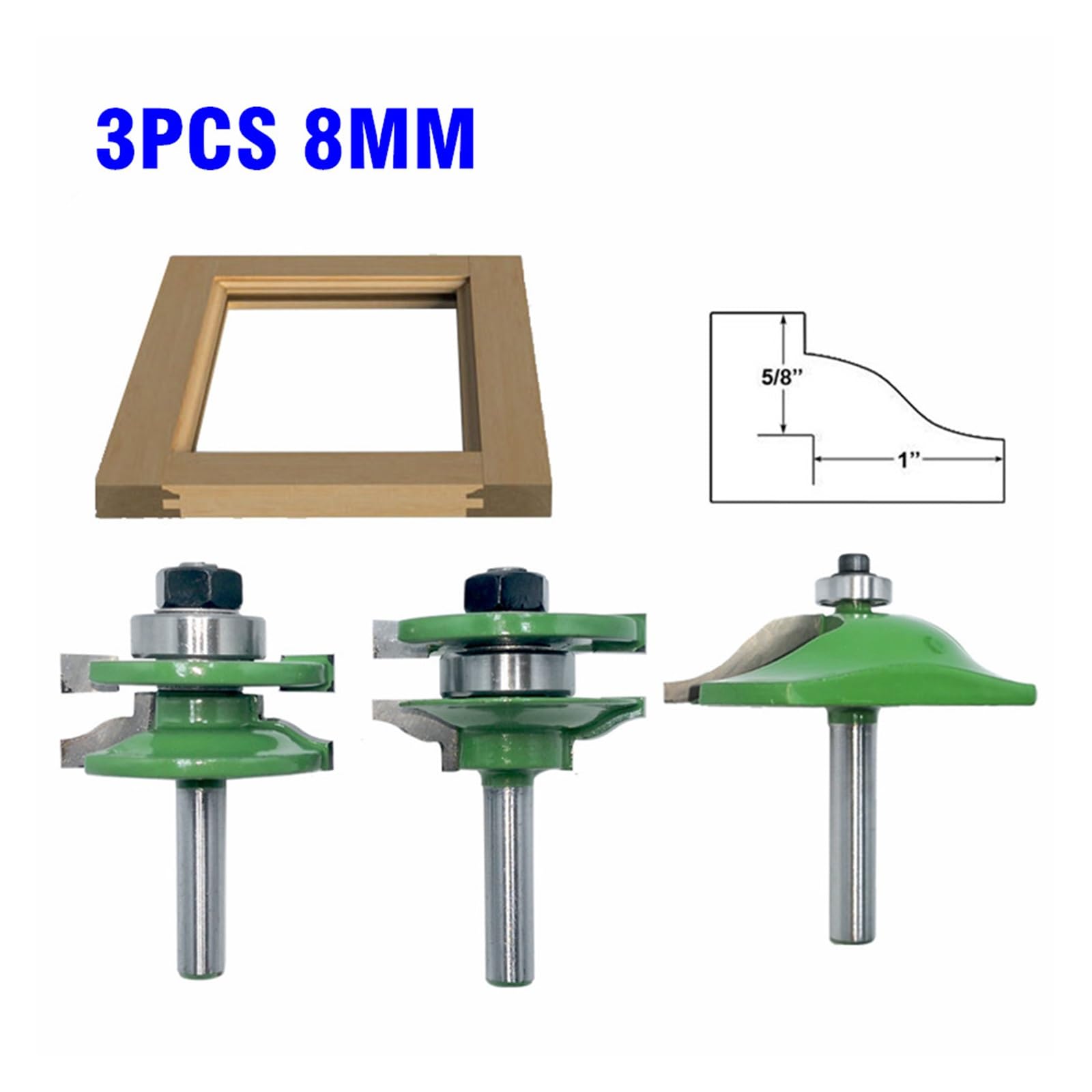 3 szt. Frezy z trzpieniem 8mm do drzwi drewnianych Czop Router Bit Szafka Rail & amp; Ramiak Zestaw Podwyższenia Panelu Ogee Do Narzędzi Do Obróbki Drewna