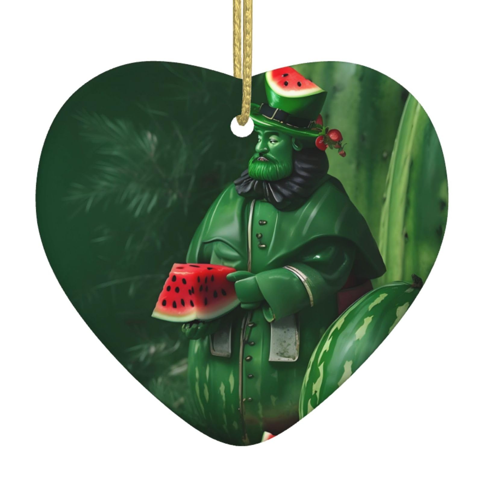 Patrick's Watermelon Festival Ceramic Christmas Heart Pendant with Silk Thread, Christmas Tree Home Decoration