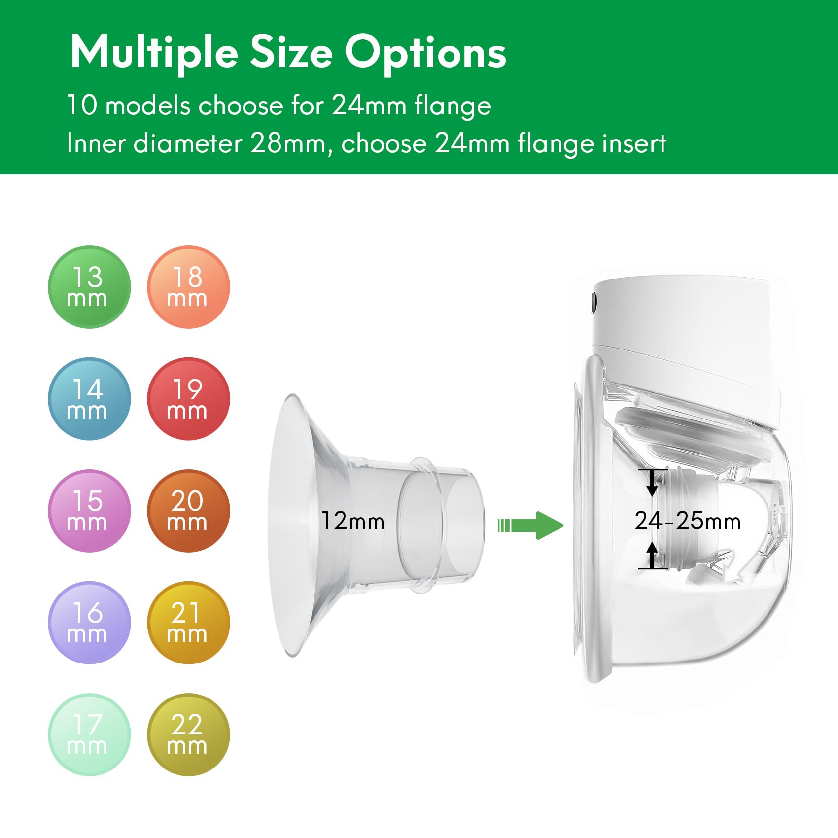 12mm Flange Insert Compatible with 24mm Flange/Shield of Breast Pumps, for Momcozy S9 Pro S10 S12 Pro Medela Spectra Elvie Stride TSRETE S18 S21 S23 Bellababy kmaier NCVI MomMed BIOBOO