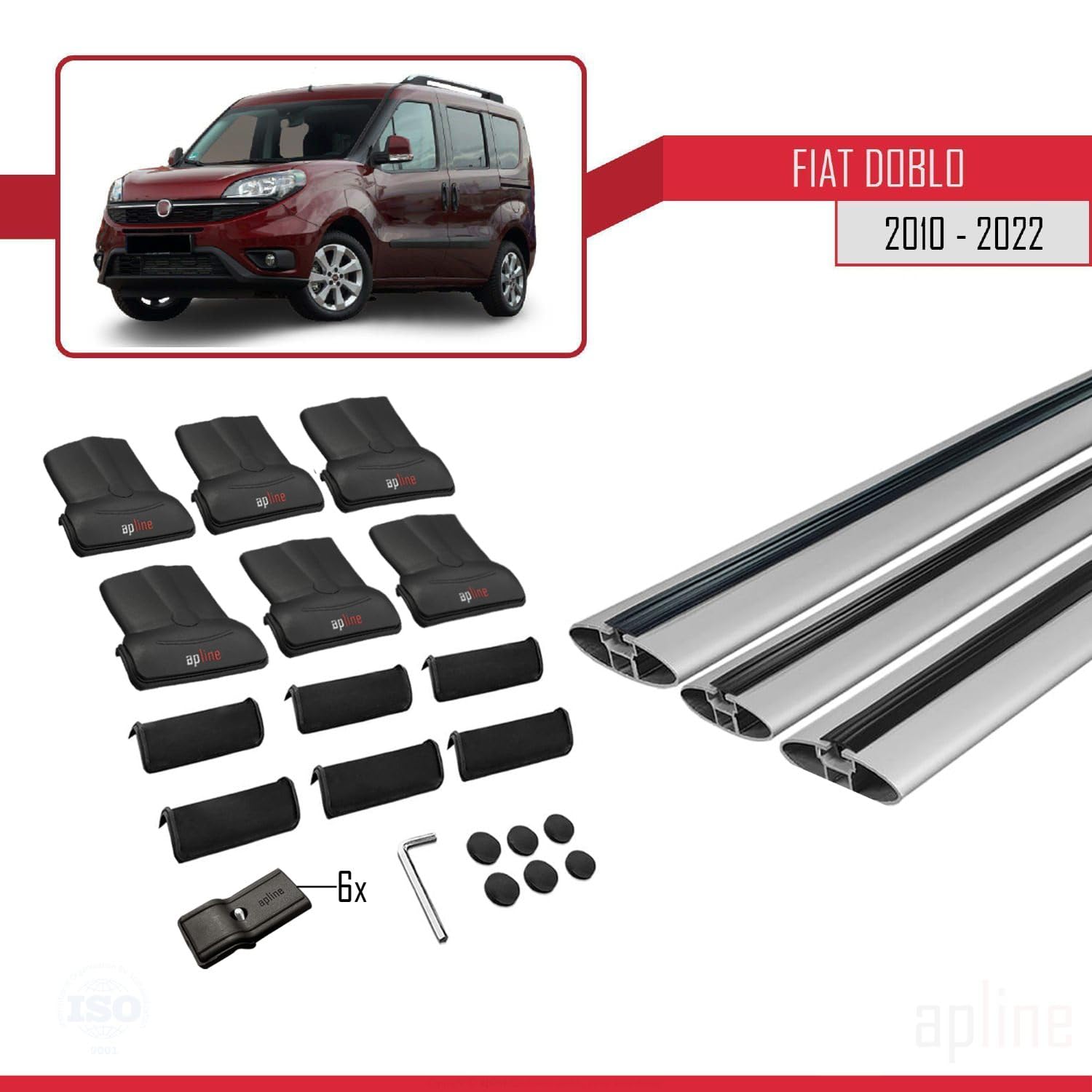 Compatibile con Fiat Doblo 2 (263) 2010-2022 Modello FLY Barre Tetto Portapacchi Auto Barre Portatutto Grigio Alluminio 3 Barre