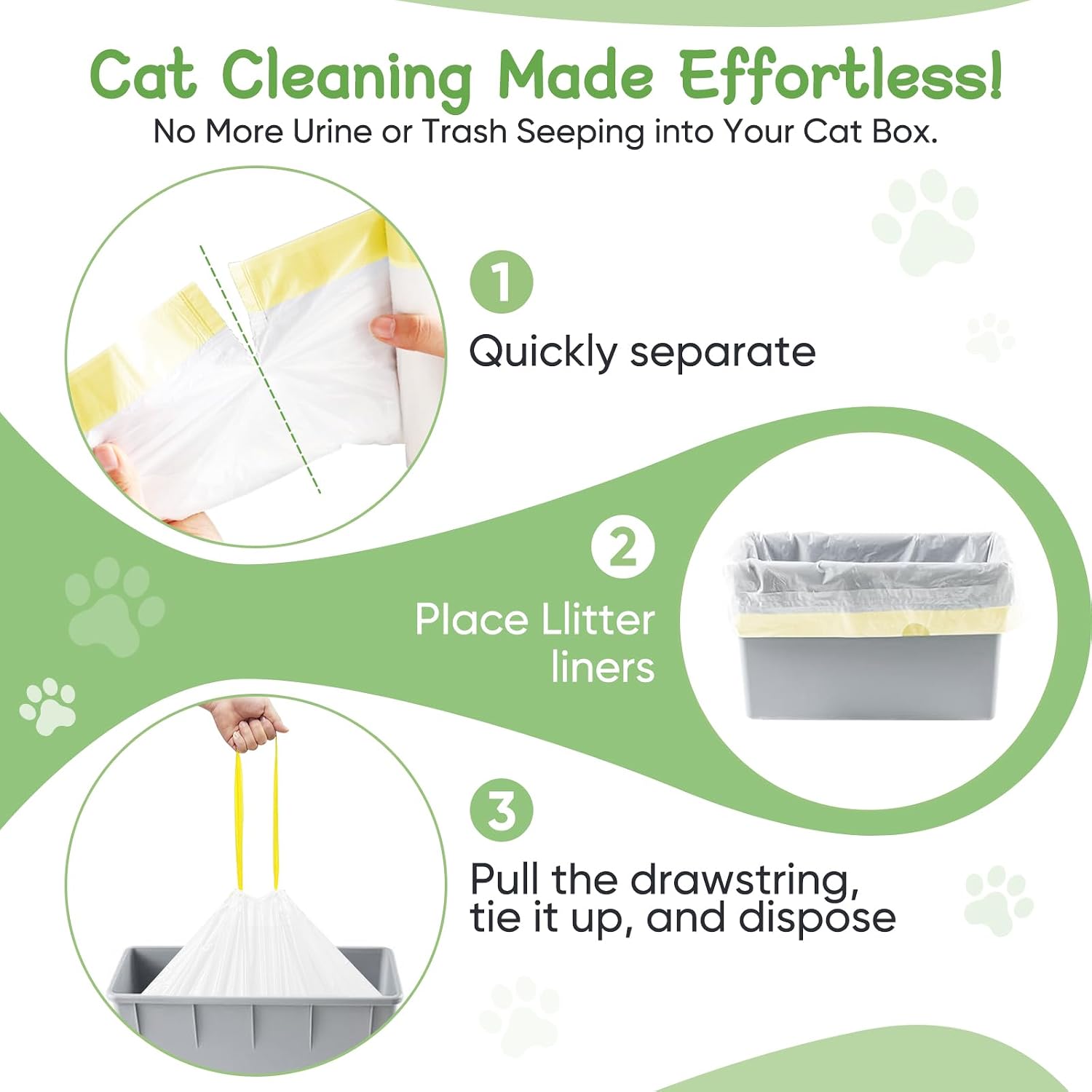100 Count Cat Litter Box Liners for Self-Cleaning Cat Litter Box, Compatible with MeoWant MW-SC01/MW-SC02/MW-LR01 PETKIT PuraX PuraMax Drawstring Replaced Bags Waste Bags (5Pack/100 Counts）