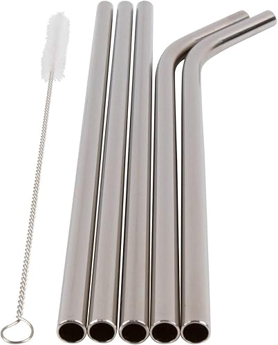 Miniatura 2 de Healthy Human Juego de 5 popotes de acero inoxidable reutilizables sin BPA con estuche de viaje portátil, ideal para vasos de 20 onzas, 3 rectos, 2