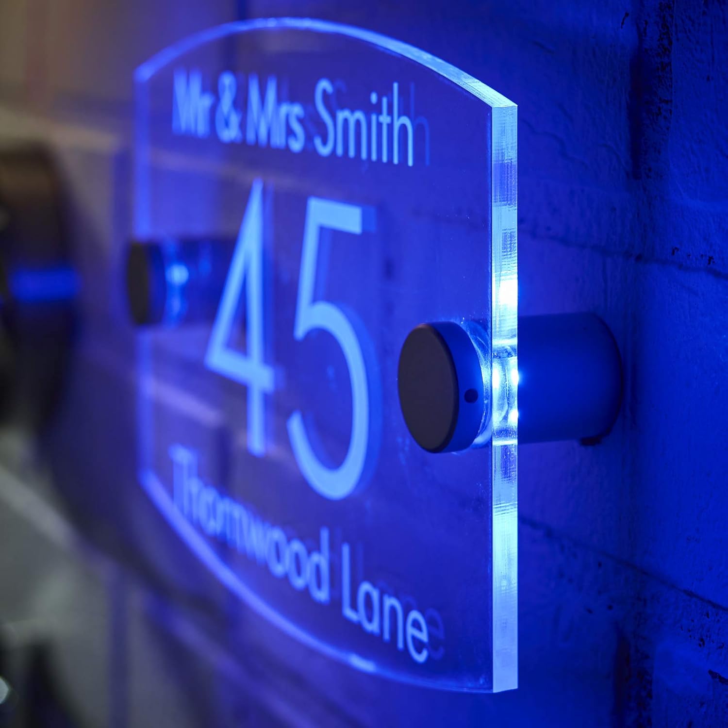 Illuminated Personalised House Sign for Front door, Bespoke to Your Address LED Stand Offs Backlit Floating Shadow Effect, Weatherproof, Colour:blue