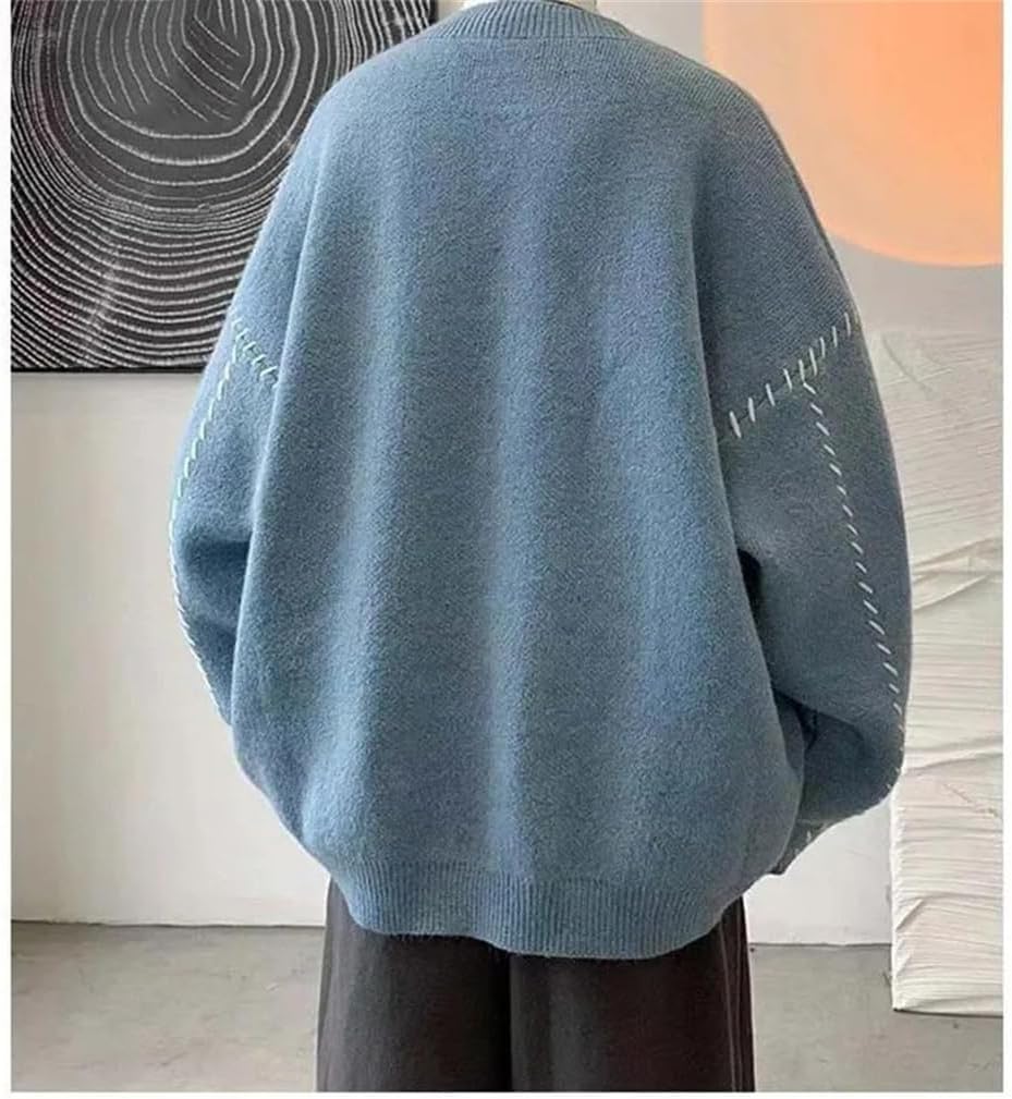 Men's V-Neck Long Sleeve Cardigan Sweater Streetwear Loose Lazy Style Korean Vintage Fashion Mens Knitted