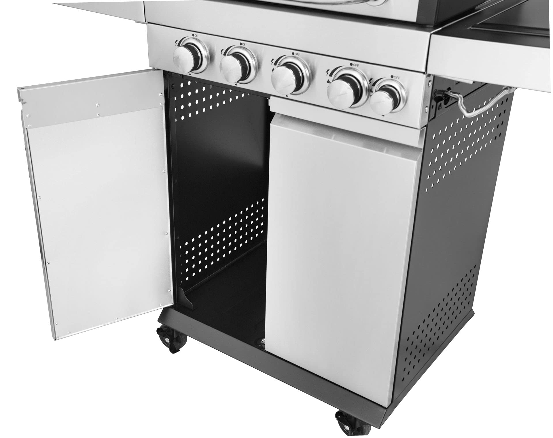 Grill gazowy ze stali nierdzewnej "Sunset Beach" 4 + 1 palnik, ruszt do grillowania i żeliwna płyta grillowa, półka boczna do składania