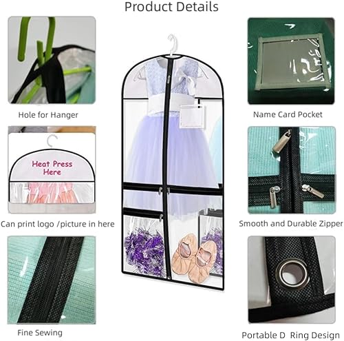 Miniatura 3 de Bolsa de ropa transparente para disfraces de baile, bolsa de ropa de 39 pulgadas para competiciones de baile, funda de ropa colgante para niños para