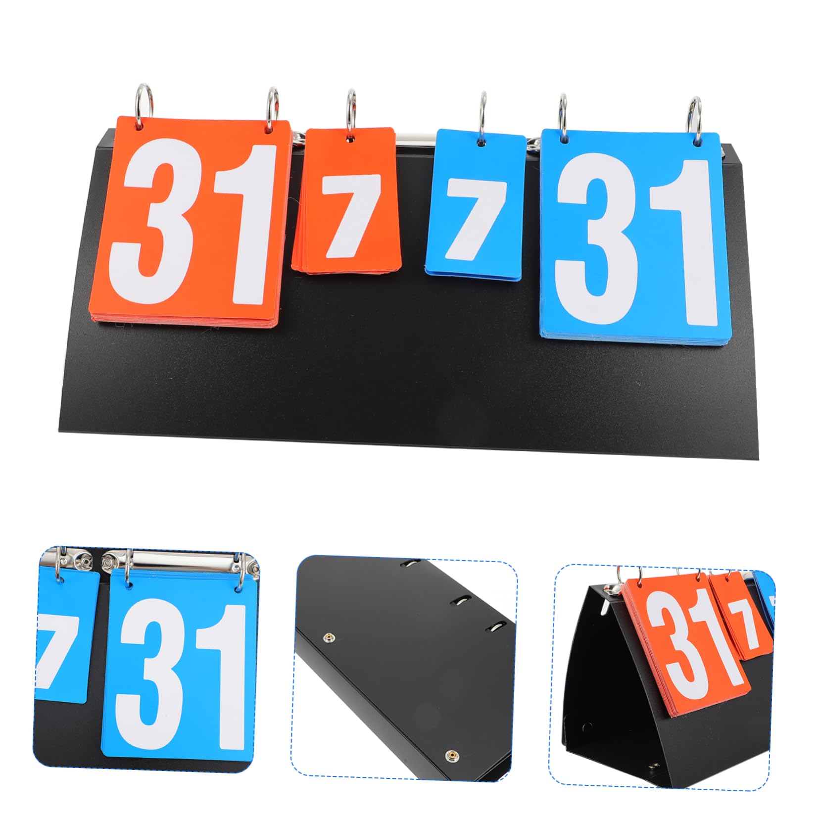 Abaodam Tabellone Segnapunti da Tavolo a 4 Cifre Nero 1 Pezzo | Pvc e Acciaio, Flipper Manuale per Gare, Formato Compatto per Uso Indoor