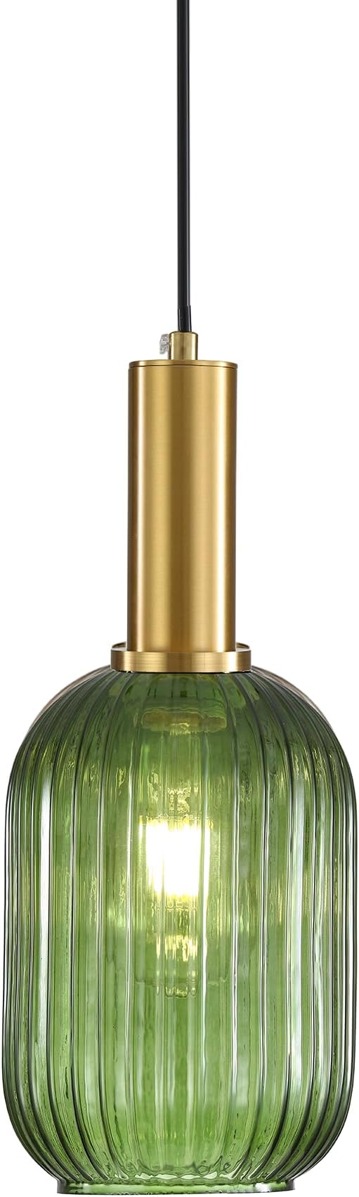 Green Glass Pendant Light, Vintage Island Pendant Light Fixture in Gold Finish, Height Adjustable Ceiling Hanging Lamp for Kitchen Dining Room Bedroom, E27 Base (13cm)