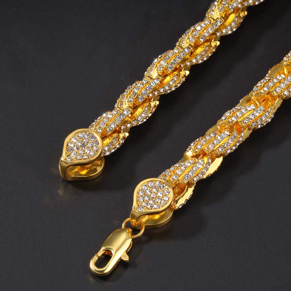 9mm Rope Twist Cadena Collar 18K chapado en oro Lab Diamond Iced Out Heavy Rope Cadena Collar Hip Hop Joyería para Hombres Mujeres