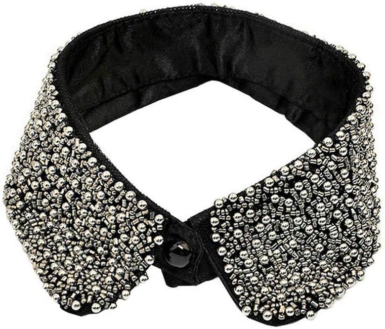 Stylish Beads Detachable Blouse Faux Collar Chiffon Stand Fake Collar Choker Multi