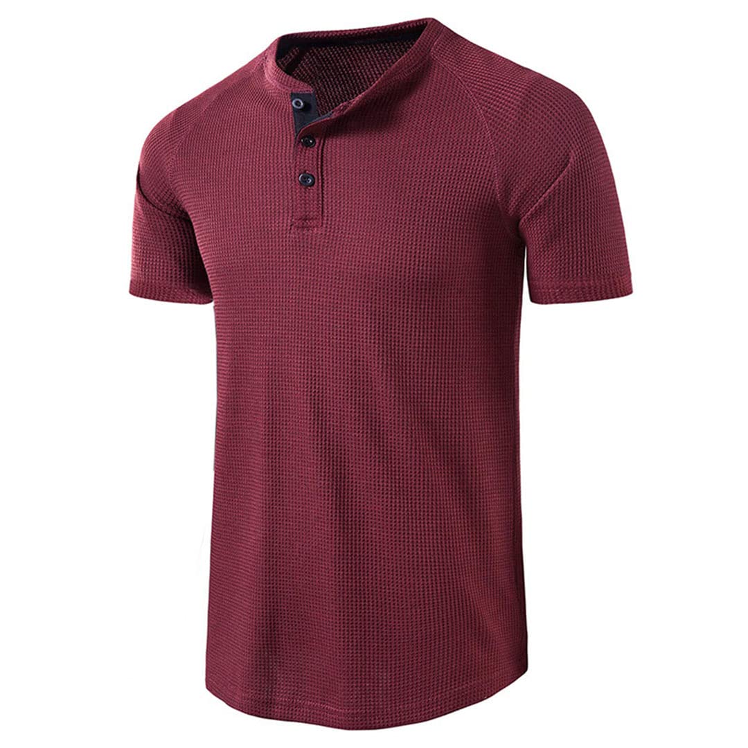 Maglietta da uomo Henley a maniche corte, slim fit, casual, con 3 bottoni