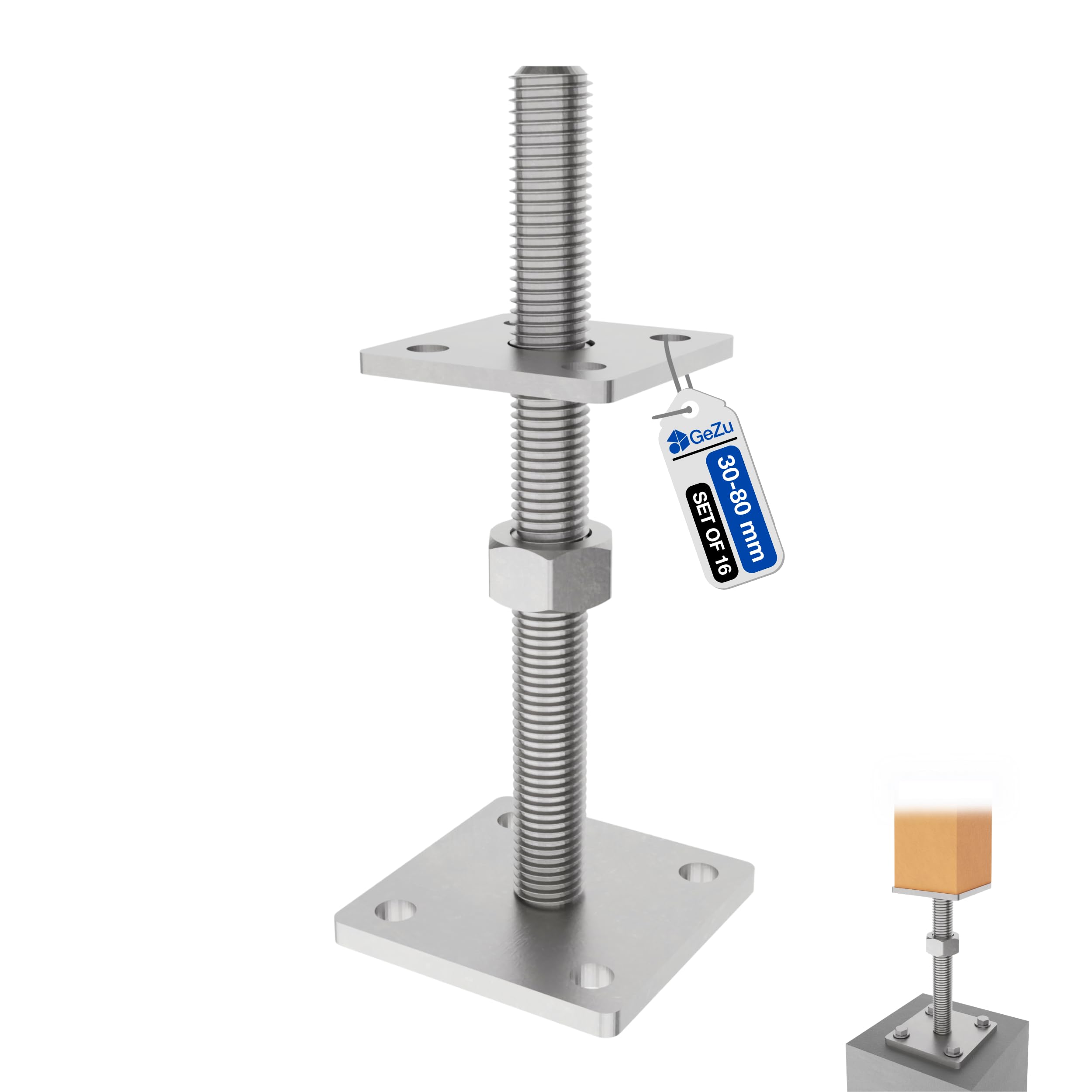 GeZu Impex Adjustable Post Support 70 x 70 mm Electroplated Set of 4 height adjust holder elevated base — view 51