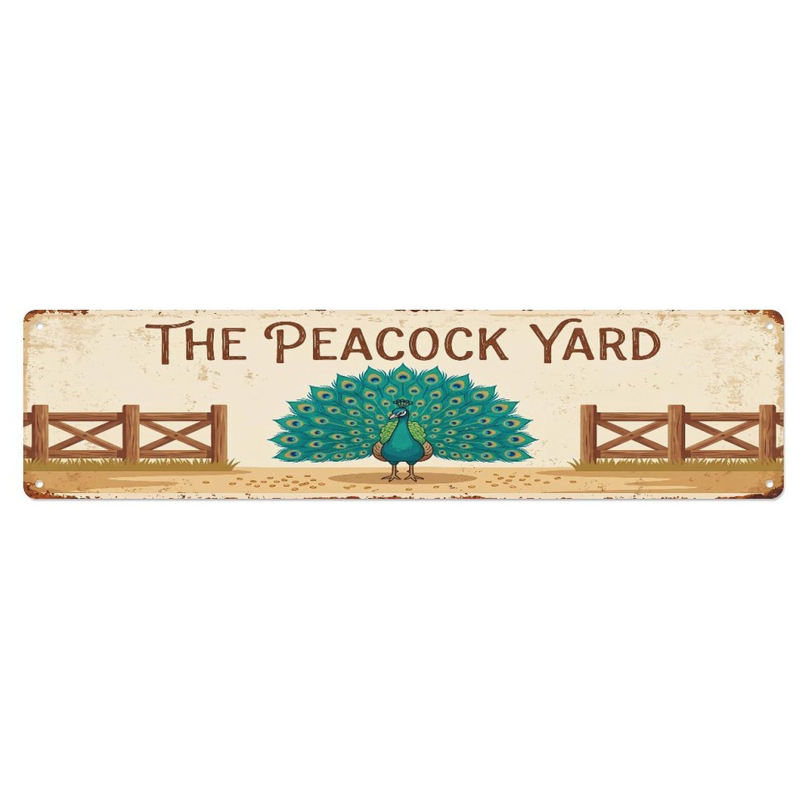 Metal Tin Sign Vintage Peacock Farm Scene The Peacock Yard