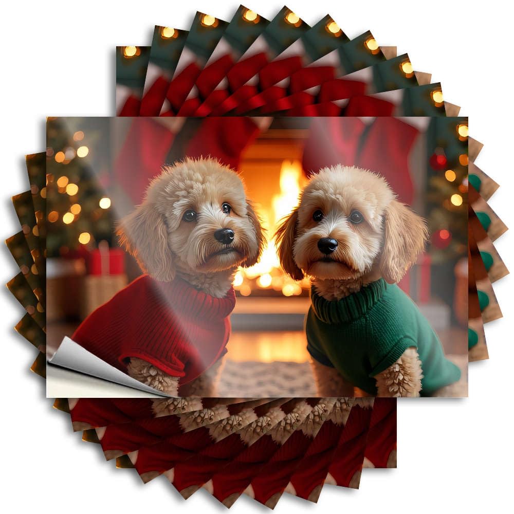Tattoos Happy, Dart Bumper Two Dogs in Festive Sweaters By A Fireplace. | Mimosa Bar Decor(8X12CM)