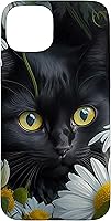 Vista 9 de iPhone 16 Black Cat with Daisies – Enchanting Floral Design Case