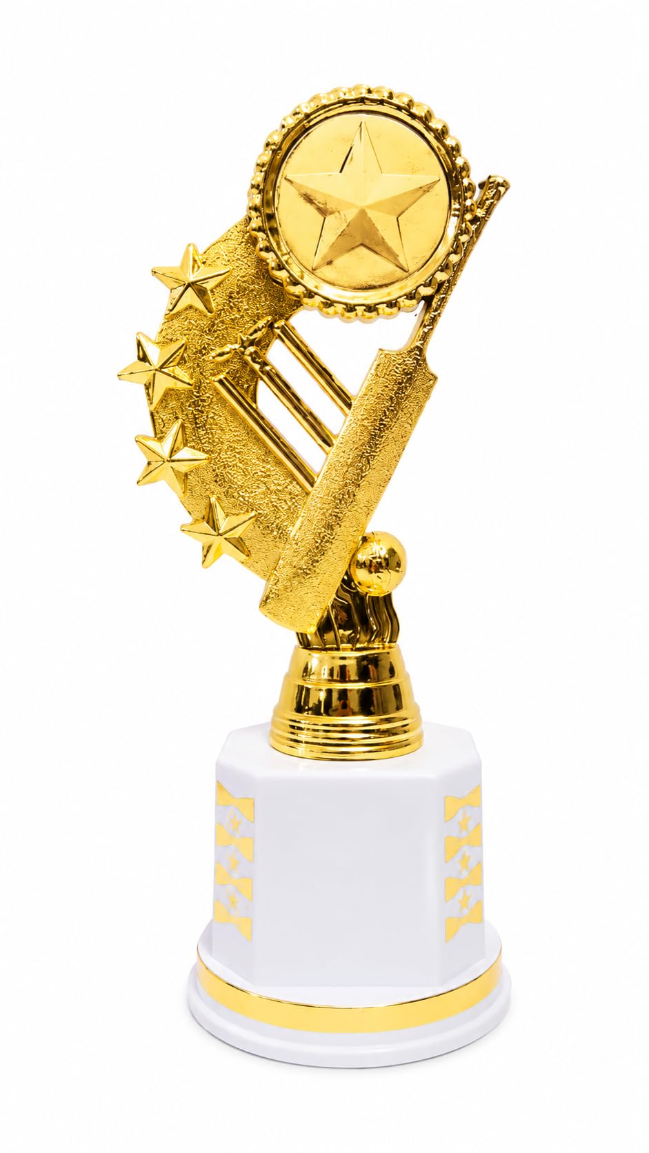 Premium Cricket Trophy, Gold and White, Star Medal Design with Multi-Star Figurine | Sports Prize Trophy for School, College and Tournament-picture-22