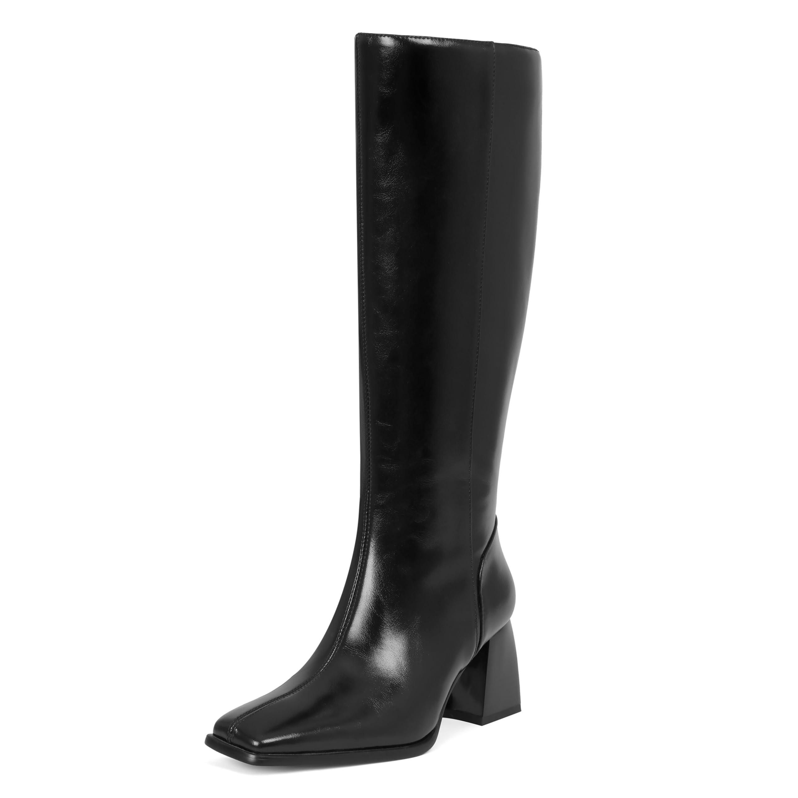 Kalstage Womens Knee High Boots Square Toe Chunky Fall Boots Comfortable Zip Up Dress Heeled Tall Boots for