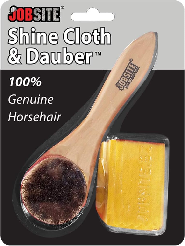 KIWI JUMBO BLACK SHOE POLISH, HORSEHAIR SHINE BRUSH & DAUBER KIT