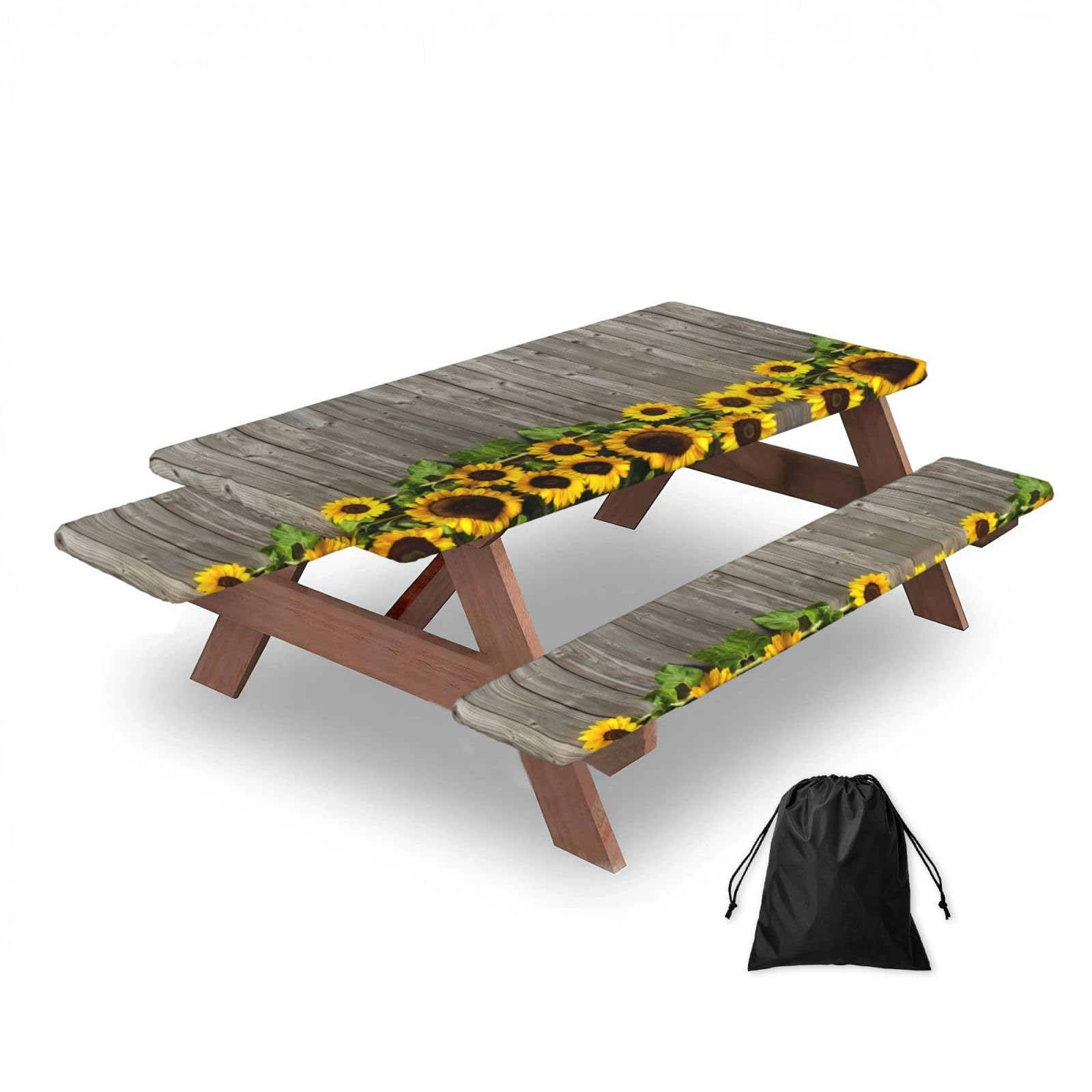 Zqytgfdc Black Plants Theme Sunflower Rectangular Water-Repellent Picnic Tablecloths, Outdoor Camping, Picnic, Bbq