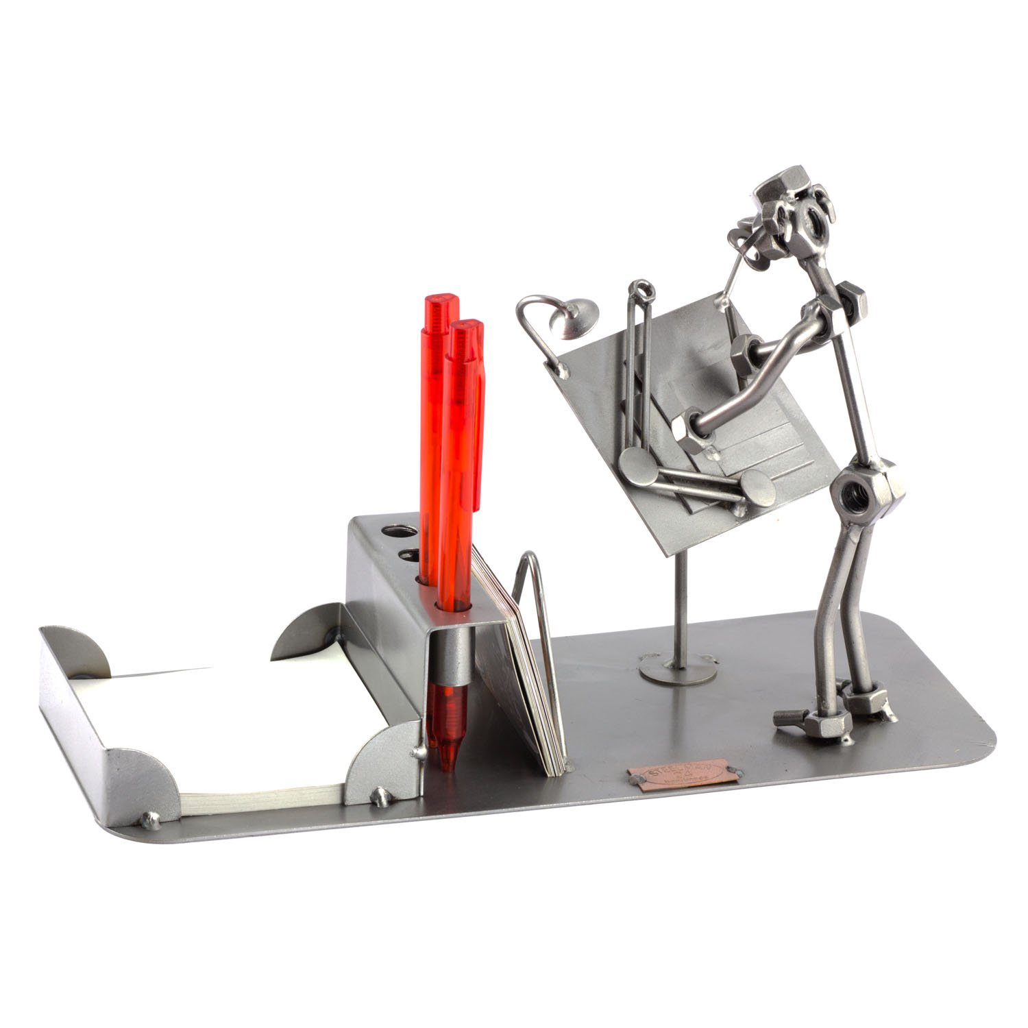 Steelman24 I Omini di Viti Architetto, Organizer da Scrivania con Piastra di Incisione Personale I Idee Regalo Originale I Soprammobili in Metallo