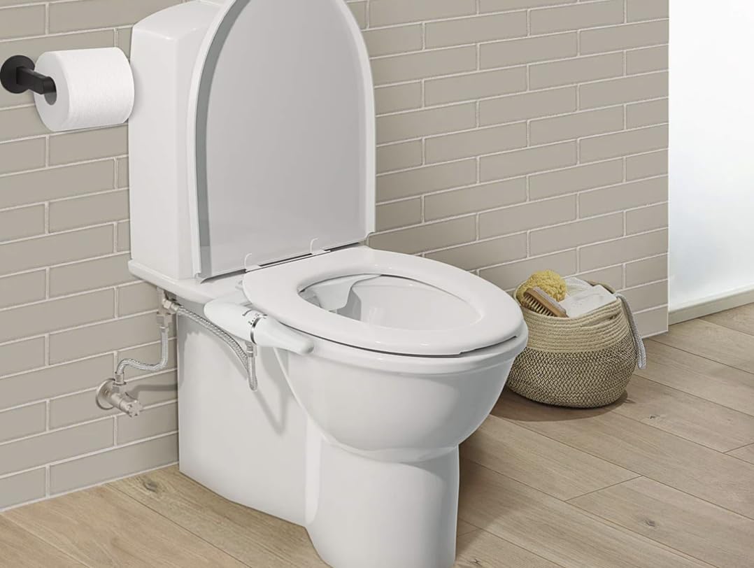 Bidet Toilette WC, Ultra-thin Kit Abattant Japonais Pour Salle De Bain, Pulvérisateur De Boku, Buse Rétractable Et Pression D'eau Réglable, Entrée En Laiton, Blanc (Deux Buses)