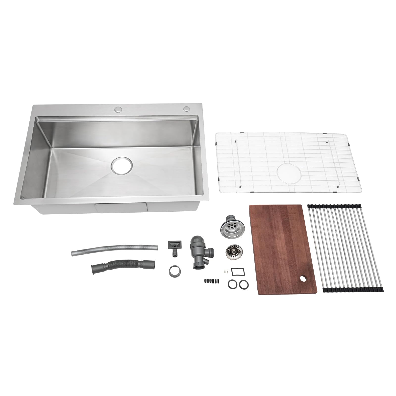 Fregadero de cocina de acero inoxidable empotrable con tabla de cortar y tabla de cortar, 33 pulgadas, fregadero de cocina, estación de trabajo