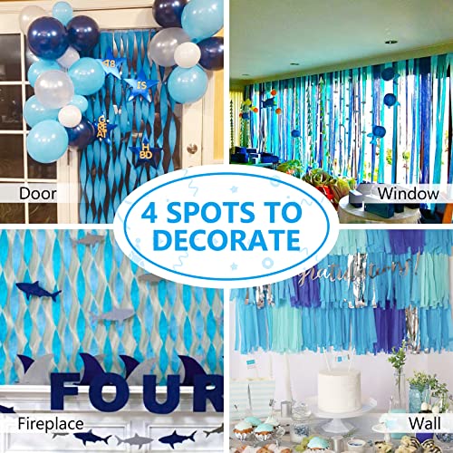 PartyWoo Serpentinas de Papel Crepom 4 Rolos 328 Pés, Pacote de Papel Crepom Azul E Branco para Deco