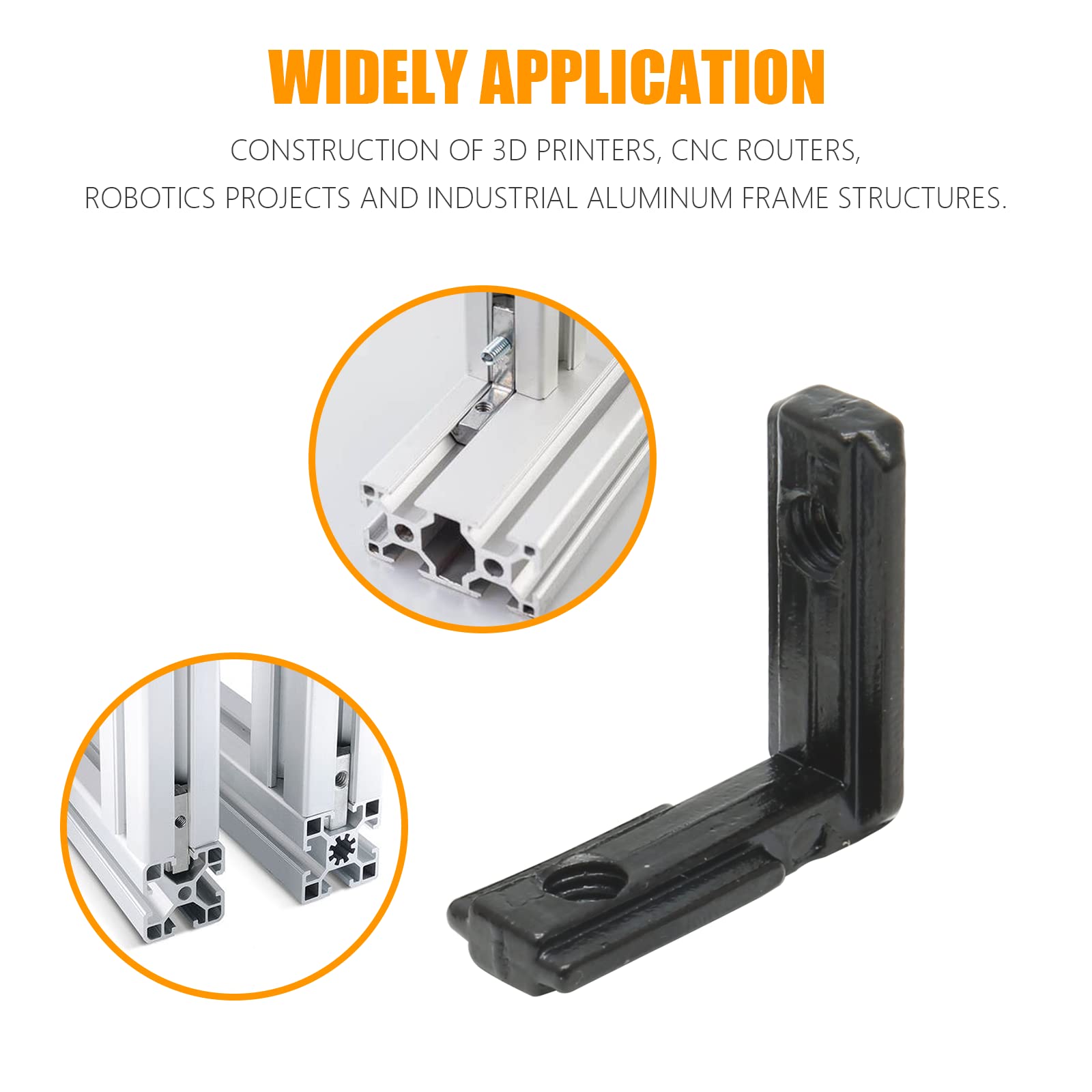 20Pcs T Slot Inside Corner Connectors - Black 2020 Aluminum Extrusion Brackets With Screws